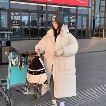 Женская куртка выше колена, 2024, зима, новая утепленная куртка с капюшоном, большой карман, хлопковая подкладка, женские куртки с хлопковой подкладкой, прилив M чёрный