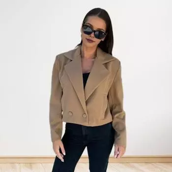 Женская куртка Yousheng Осень-зима в английском стиле, свободная, с застежкой на две пуговицы, однотонная, с длинными рукавами, отложным воротником, для поездок на работу и отдыха на природе S абрикосовый