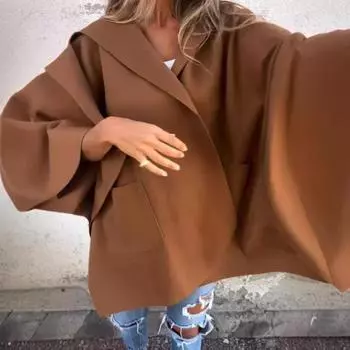 Женская куртка Yousheng в стиле плаща с капюшоном и карманами, однотонная, с открытым швом, свободная, термобелье с рукавами три четверти, для походов, тренировок, весна-осень-зима M темно-серого