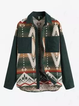 Женская куртка ZAFUL в стиле ретро с этническим геометрическим принтом и цветными блоками в стиле ацтекского стиля S глубокий/зелёный