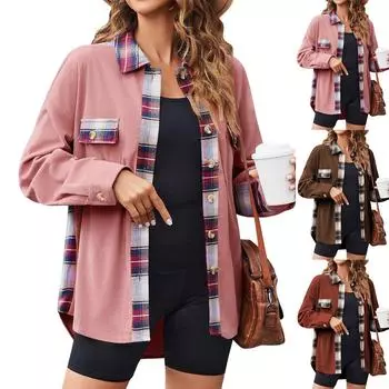 Женская куртка-жакет в клетку на пуговицах с длинным рукавом, осенние наряды M розовый