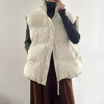 Женская куртка жилет осень зима теплая одежда повседневная утолщенная безрукавка пальто однотонная мода винтажный стиль верхняя одежда топы M чёрный