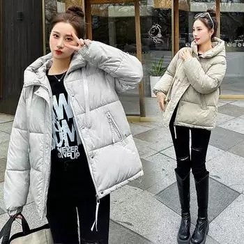 Женская куртка зимнее хлопковое пальто свободный воротник-стойка с длинными рукавами однотонный удобный и молодежный короткий срез верхняя одежда M белый