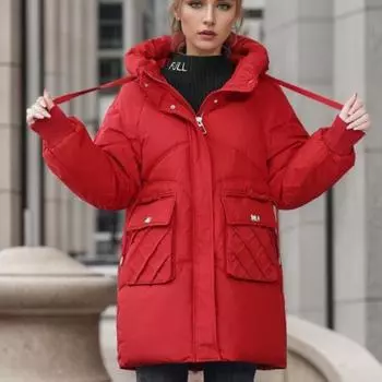 Женская куртка зимняя однотонная с капюшоном утепленная теплая хлопковая куртка женская повседневная парка с карманами женская одежда 2XL