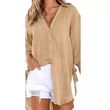 Женская льняная рубашка с рукавом 3/4, женская рубашка с отложным воротником на пуговицах, свободная повседневная хлопковая блузка, женские топы и блузки, Blusas XXXXXL