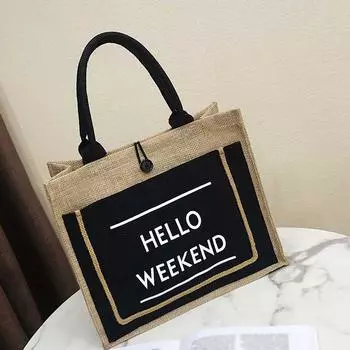 Женская льняная сумка, повседневная сумка через плечо большой емкости, повседневная сумка, сумка для покупок L чёрный