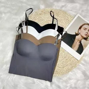 Женская латексная подушечка с фиксированной чашкой из ледяного шелка, верхняя одежда, тонкое удобное нижнее белье на бретельках One Size чёрный