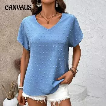 Женская легкая футболка с V-образным вырезом для взрослых, летняя, для поездок на работу, срезанные цветы в шерстяном шаре, короткий рукав, свободный свитер S синий