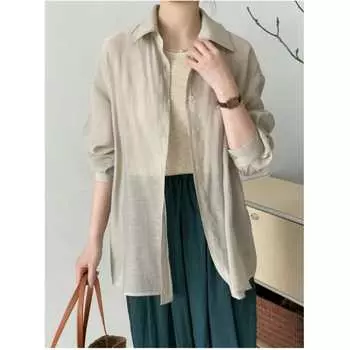 Женская легкая и струящаяся одежда с длинным рукавом, солнцезащитная, однотонная рубашка с рисунком на пуговицах L белый