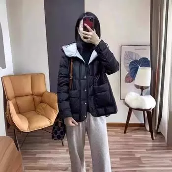 Женская легкая куртка осень-зима, модная легкая куртка с капюшоном, свободная куртка Parker Down Cotton, женская XL чёрный