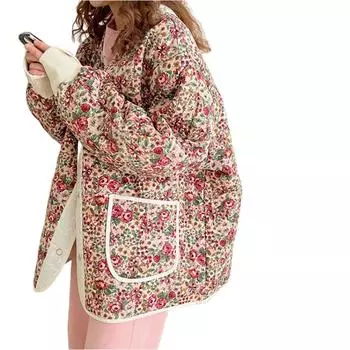 Женская легкая куртка с цветочным принтом в стиле ретро, свободная куртка свободного покроя L розовый