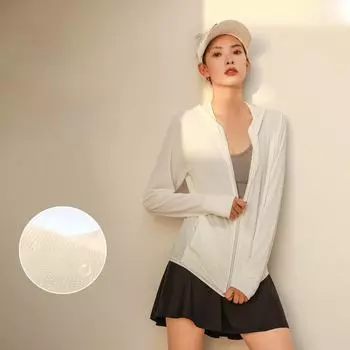 Женская легкая куртка с капюшоном и защитой от солнца Juyitang - с длинными рукавами, дышащий жаккард для использования на открытом воздухе XXL белый/нефритовый