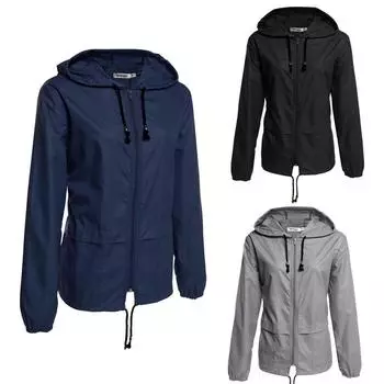 Женская легкая куртка, водонепроницаемое пальто, уличная толстовка с капюшоном, плащ, повседневные топы для езды на велосипеде L чёрный