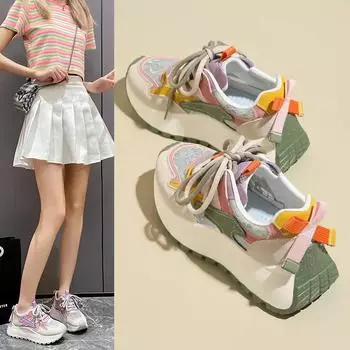 Женская легкая нескользящая спортивная обувь, женские летние новые дышащие кроссовки на платформе, женская повседневная удобная вулканизированная обувь 35