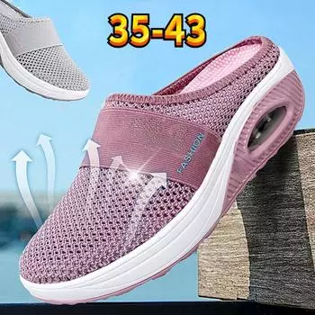 Женская легкая обувь в сетку, женские тапочки, туфли на танкетке, женские сандалии на воздушной подушке, повседневные кроссовки на толстой подошве, большие размеры 43 35 темно-синий