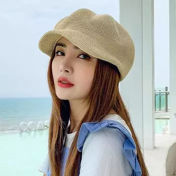 Женская легкая однотонная ажурная восьмиугольная кепка, шляпа художника, соломенный берет, летняя шляпа в стиле ретро с защитой от УФ-лучей чёрный