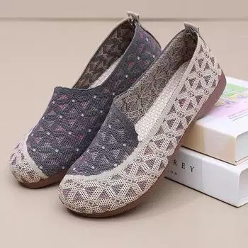 Женская легкая повседневная обувь с сетчатым вырезом, летние дышащие лоферы, удобная обувь для мам без шнуровки на плоской подошве 35 красный