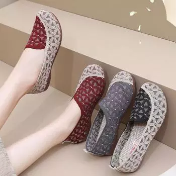 Женские летние дышащие мокасины с сеткой, легкие, повседневные, удобные, нескользящие, с круглым носком, на плоской подошве 35 чёрный