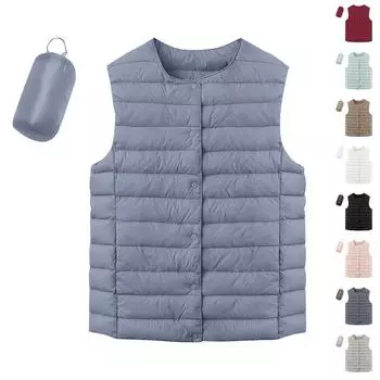 Женская легкая пуховая куртка, однотонная, жилет с карманами L чёрный