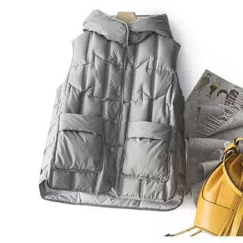 Женская легкая теплая бесшовная куртка на белом утином пуху без рукавов, универсальный шикарный жилет M чёрный