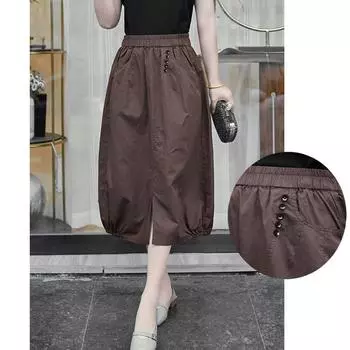 Женская легкая юбка с завышенной талией и карманом в литературном стиле M чёрный