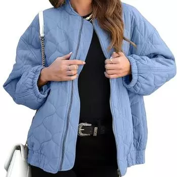 Женская легкая зимняя куртка 2025 года, стеганое хлопковое пальто свободного кроя с воротником-стойкой и карманами, повседневная теплая верхняя одежда S синий