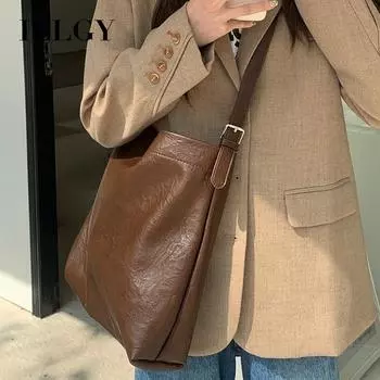 Женская ленивая большая сумка-тоут, модная пригородная сумка-ведро из мягкой кожи, студенческая сумка через плечо кофейный