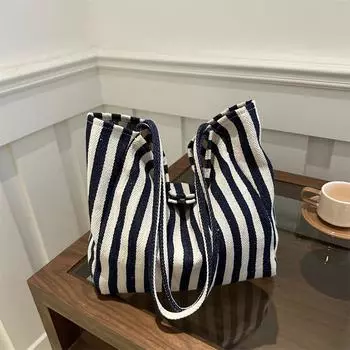 Женская ленивая холщовая полосатая сумка для студентов-литературоведов и студентов-художников из зарубежного стиля, осенняя, простая, портативная, вместительная, сумка для покупок на плечо красный