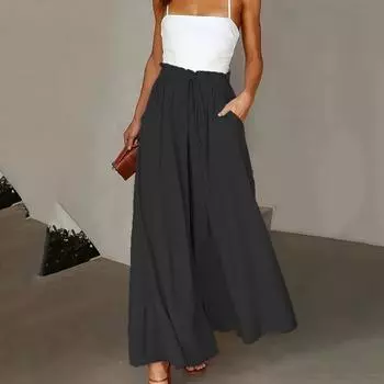 Женская летняя эластичная талия, высокая талия, широкая длинная юбка, брюки M белый