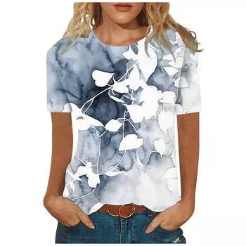 Женская летняя элегантная футболка с круглым вырезом, дышащая, с коротким рукавом, с узором «бабочка», свободная повседневная женская футболка S