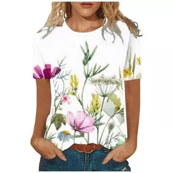 Женская летняя элегантная футболка с круглым вырезом, дышащая, с коротким рукавом, с узором «бабочка», свободная повседневная женская футболка S