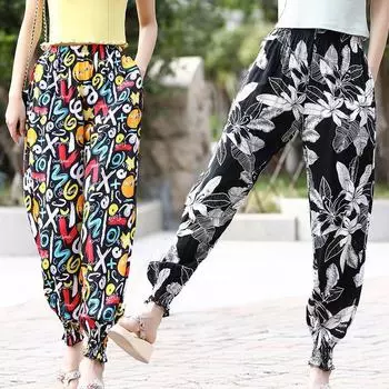 Женская летняя элегантная уличная одежда с принтом тай-дай, мешковатые брюки с эластичной резинкой на талии, корейские прямые брюки больших размеров 3XL S красный/синий