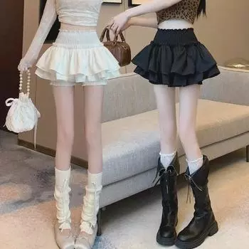 Женская летняя балетная юбка 2024 года с высокой талией: Тонкий, сладкий, пряный, пышный по-корейски Extra Small чёрный