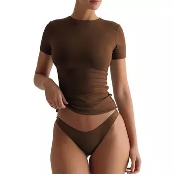 Женская летняя базовая футболка с круглым вырезом и короткими рукавами, облегающая однотонная эластичная футболка, уличная одежда S