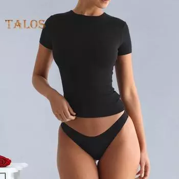 Женская летняя базовая футболка с круглым вырезом и короткими рукавами, облегающая однотонная эластичная футболка, уличная одежда L красный