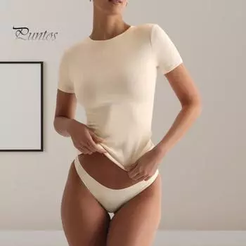 Женская летняя базовая футболка с круглым вырезом и короткими рукавами, облегающая однотонная эластичная футболка, уличная одежда L красный