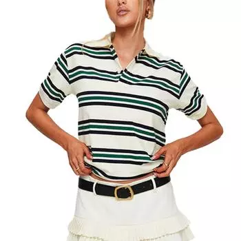 Женская летняя базовая футболка с повседневным полосатым принтом и коротким рукавом с лацканами для уличной одежды в стиле гранж S кофейный