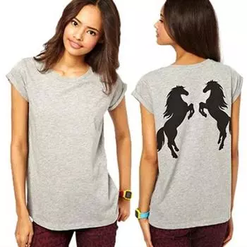 Женская летняя базовая футболка с принтом лошади, повседневная футболка с коротким рукавом, блузка L белый