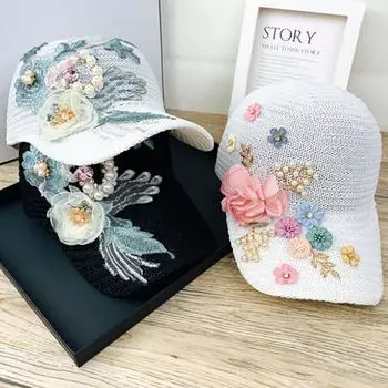 Женская летняя бейсболка с розовым принтом Snapback, модная горячая кепка со стразами и жемчугом, женская повседневная дышащая кепка с козырьком белый