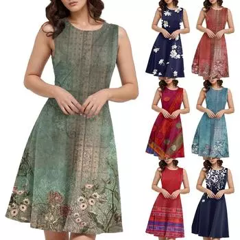 Женская летняя безрукавка повседневная облегающая жилетка с принтом пляжная свободная юбка-трапеция от солнца L