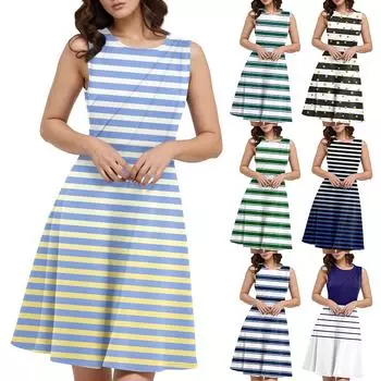 Женская летняя безрукавка повседневная облегающая жилетка с принтом пляжная свободная юбка-трапеция от солнца XXL