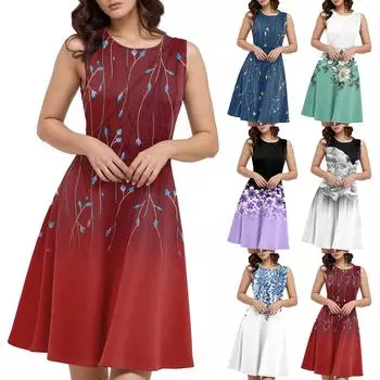 Женская летняя безрукавка повседневная облегающая жилетка с принтом пляжная свободная юбка-трапеция от солнца XL