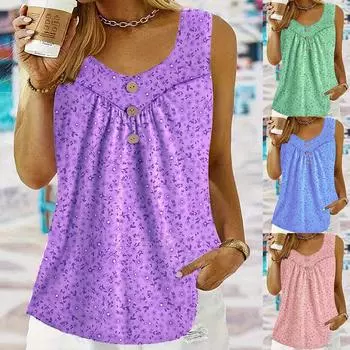 Женская летняя блузка без рукавов с цветочным принтом, топы, женский повседневный пуловер, майка S розовый