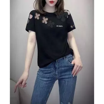 Женская летняя блузка с круглым вырезом и коротким рукавом с узором клевера, дышащая, для офиса, большого размера, с коротким рукавом 6XL