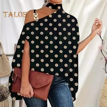 Женская летняя блузка с лямкой на шее, косой воротник, рукава «летучая мышь», топы с принтом, свободный пуловер, топы, уличная одежда XL B