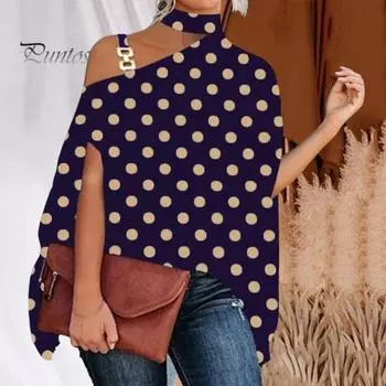Женская летняя блузка с лямкой на шее, косой воротник, рукава «летучая мышь», топы с принтом, свободный пуловер, топы, уличная одежда M B
