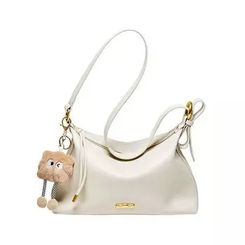 Женская летняя большая сумка из натуральной кожи, большая вместительная сумка на плечо (29,5*15,5*18,5 см) 612410018 слоновая кость