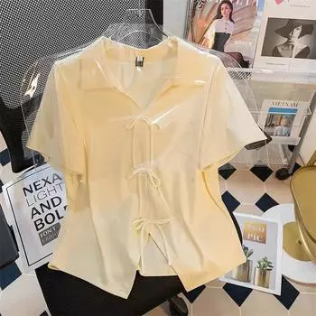 Женская летняя дизайнерская футболка с короткими рукавами и бантом, однотонный нежный топ 4XL чёрный