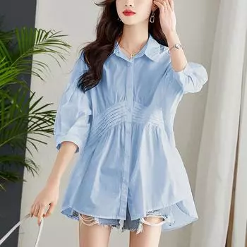 Женская летняя дизайнерская шикарная блузка с разрезом на рукавах, миди, длинные лацканы, рукав-фонарик, топы для поездок на работу 2XL белый