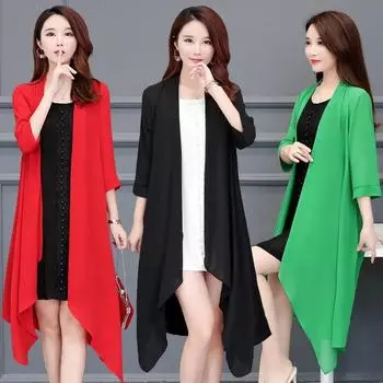 Женская летняя длинная тонкая рубашка-солнце однотонная простая рубашка для отдыха из шифона 4XL белый